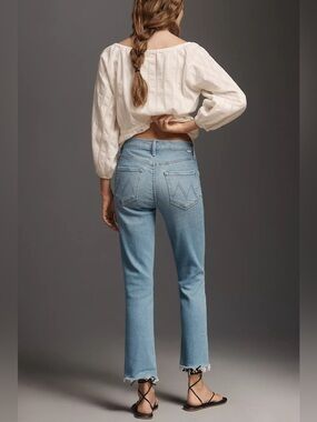MOTHER Dazzler Mid-Rise Straight Leg Jeans Frayed Hem size 25
